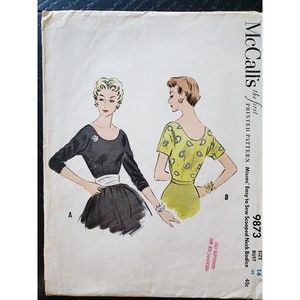 1950's McCall's #9873 misses scooped neck bodice pattern, Size 14 from 1954.
